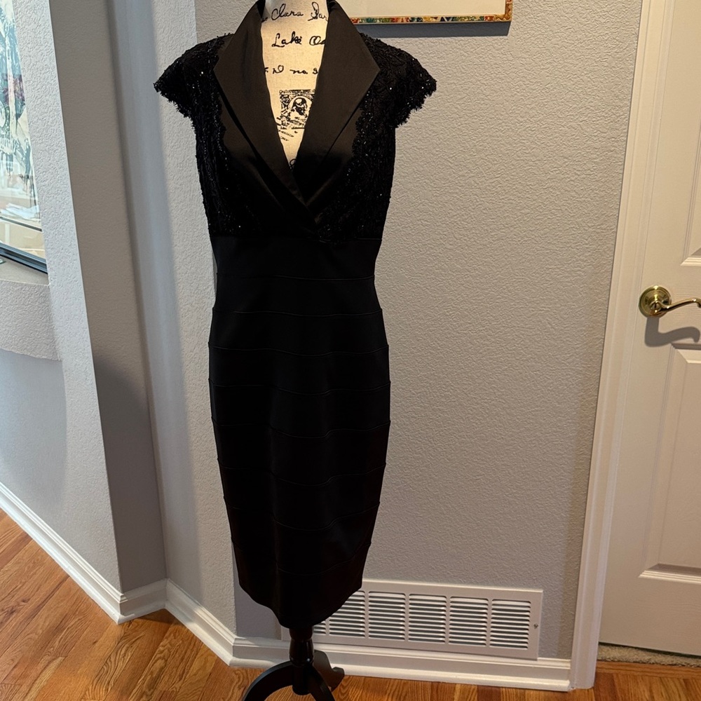 Elegant Black Dress with Beaded Lace Detail. Stunning